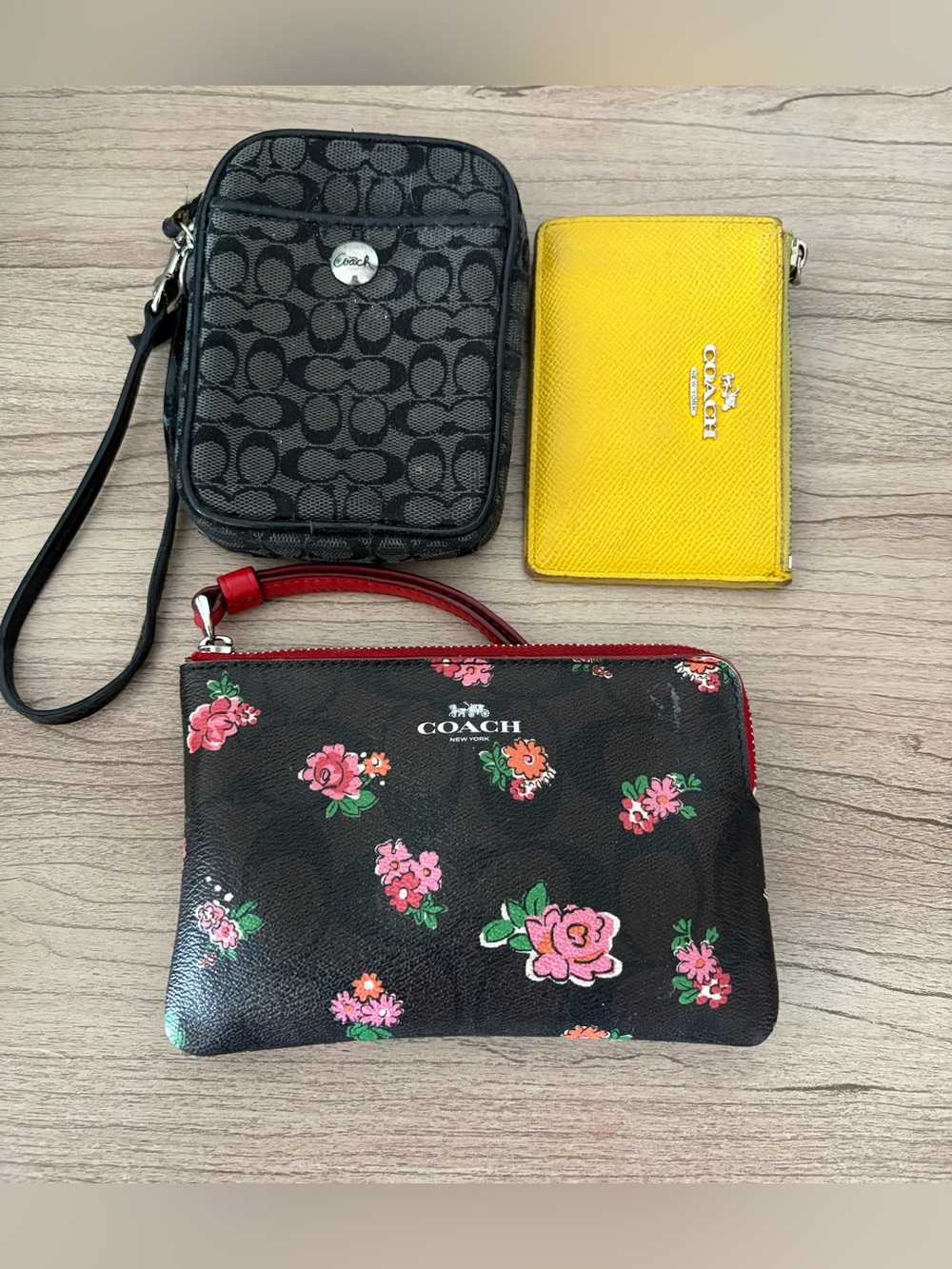 Lot sale 3 Coach Black Floral Zip Wristlet Pouches